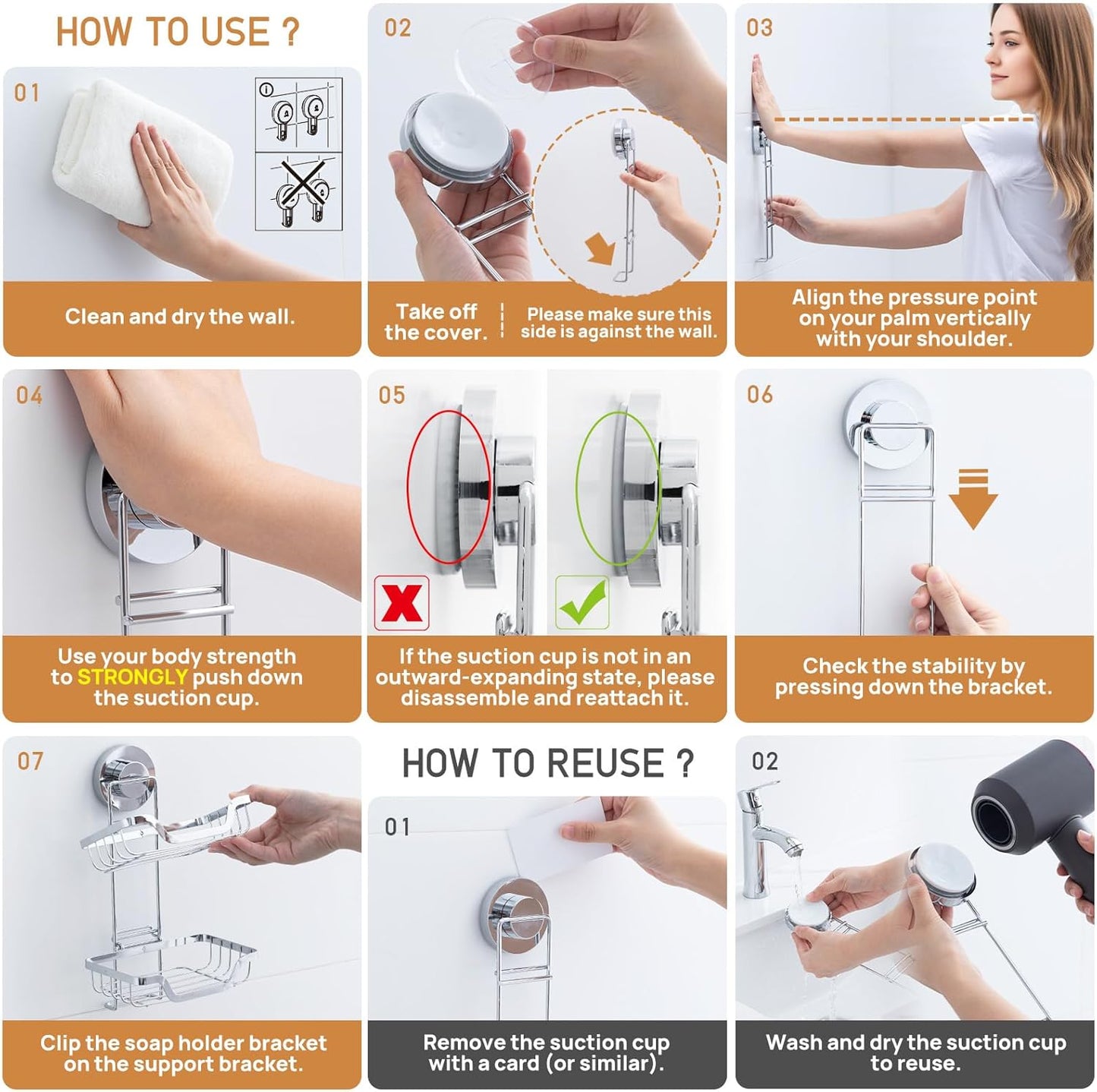 LEVERLOC Double Layer Soap Dish, Bar Soap Holder for Shower Wall, Vaccum Suction Cup Sponge Holder for Bathroom Tub