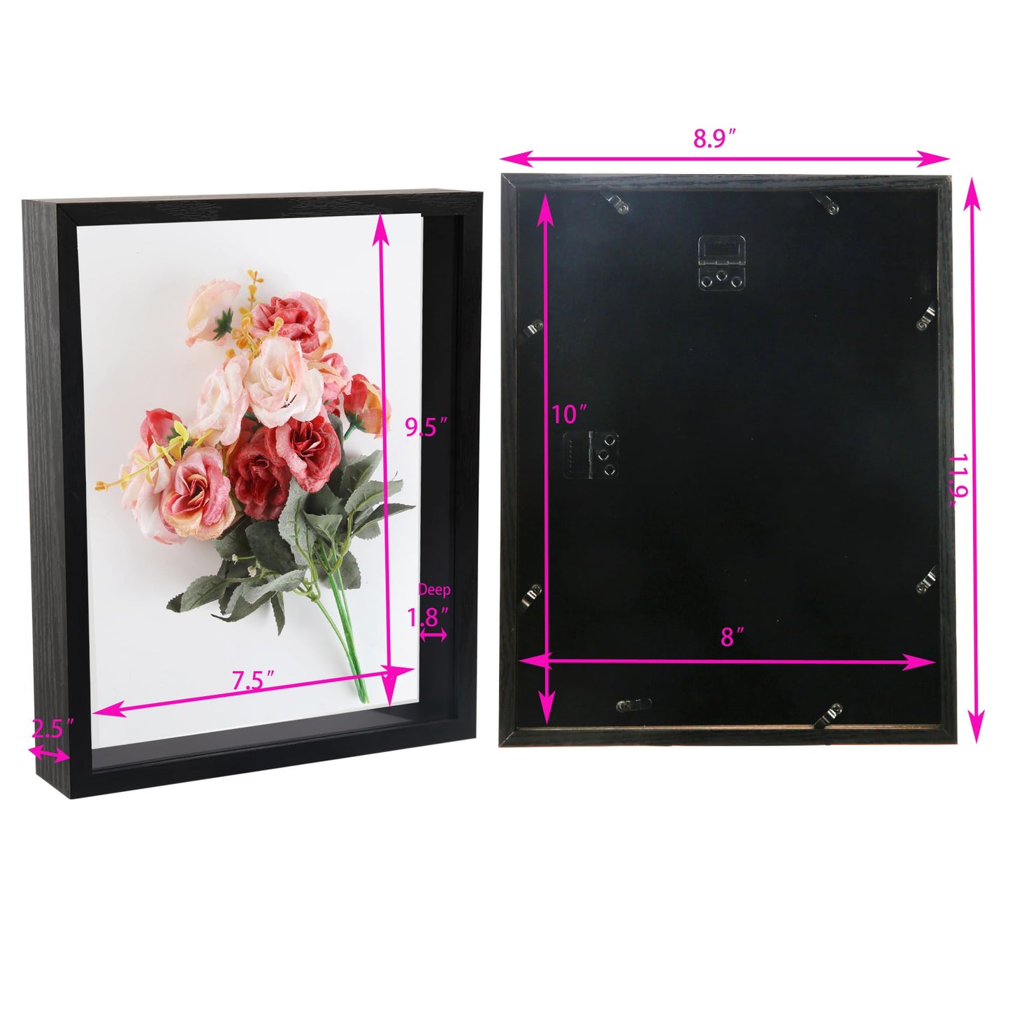 8x10 Shadow Box Frame, Memory Display Case Box, 8x8 Shadow Box Picture Frame 3D, Black,1 Pack