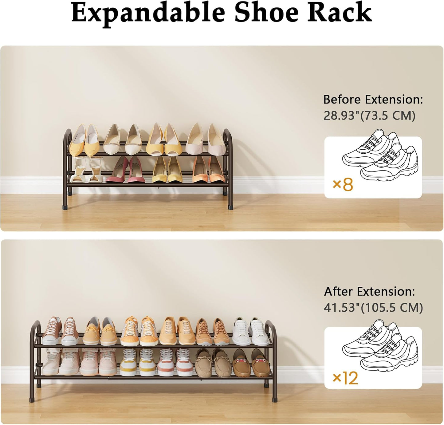 2 Closet, 28 42, Closet, 12 Gewudraw Tier Shoe Organizer, Shoe Rack for Metal Shelf Can Expandable to for Bedroom