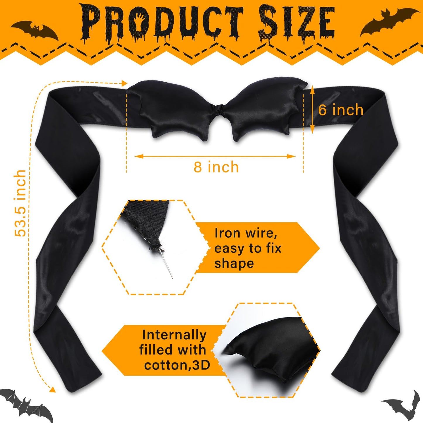 Suncalla Large Halloween Fireplace Decor Bat Bow Mantel Scarf 123 x 6 Inch Big Black Bow Decor for Halloween Party Door Window Fireplace