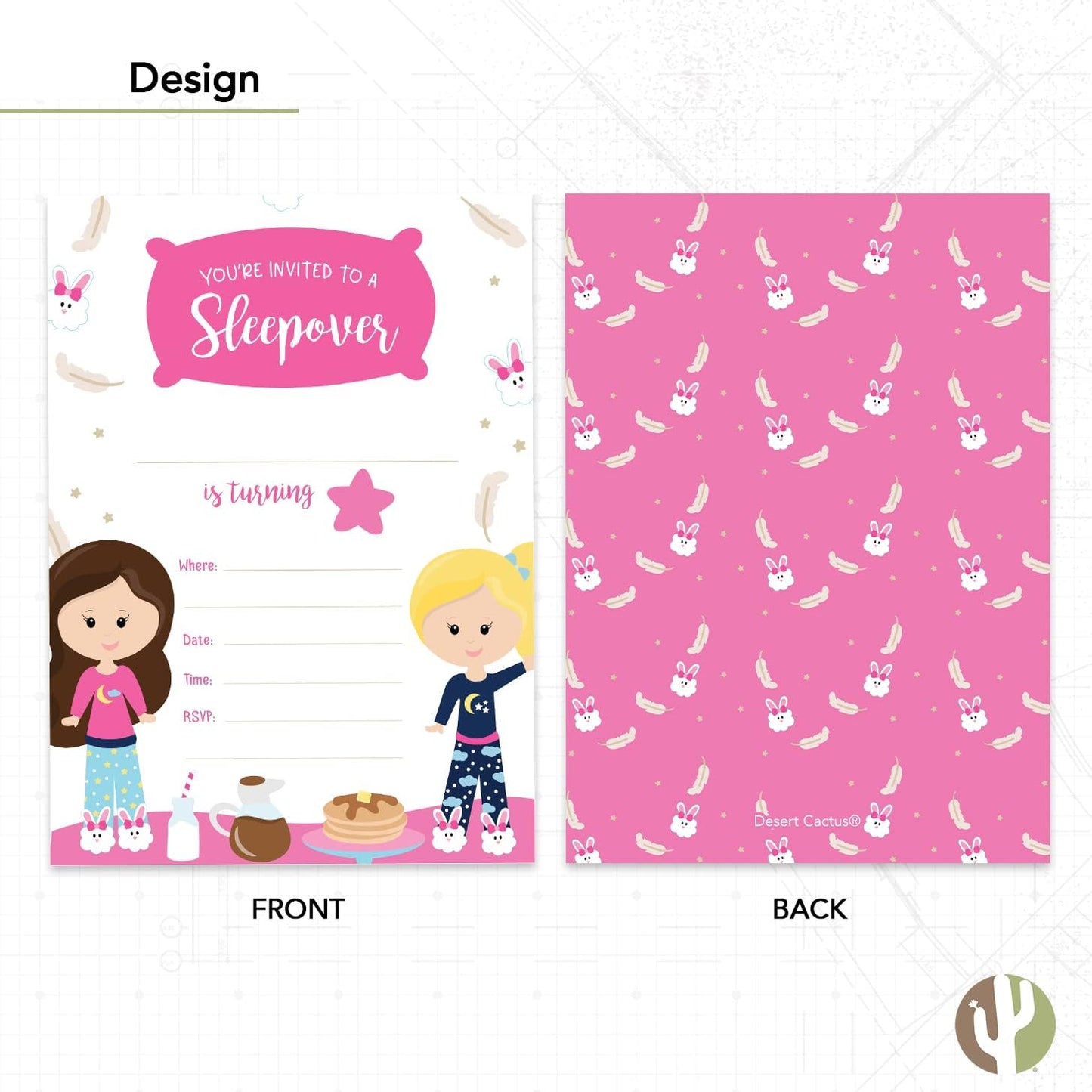 Desert Cactus Girls Happy Birthday Invitations - Style 1 Invite Cards (10 Count) with Envelopes for Kids Party
