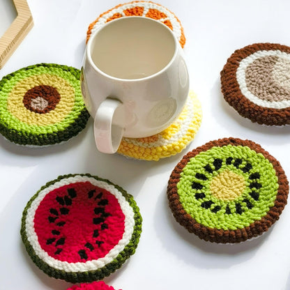 Avtytsda 6PCS Punch Needle Coaster Kit,Easy Punch Needle DIY Embroidery Set with Tools, Yarns, Hoop, Instructions Easy for Beginners, Kids, Adults, Handmade Gift and Decoration (Fruit)