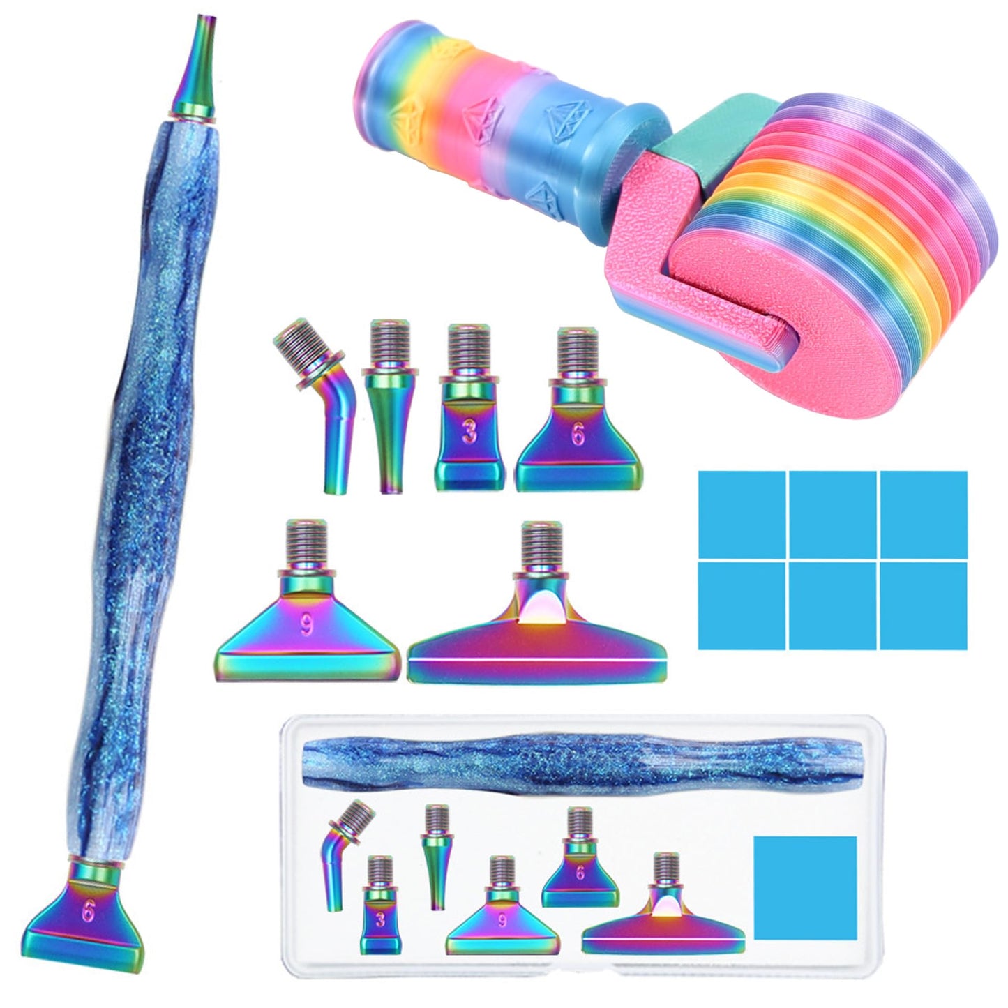 Diamond Painting Art Drill Bead Dot Pen Kit with Screw Steel Metal Tip Nibs Placers & Diamond Art Roller Tool Accessories for Adult DIY Full Drill Partial Drill 5D Diamond Paint Rhinestone (Blue)
