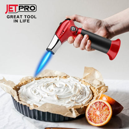 Butane Torch Kitchen Lighter, Refillable Cooking Torch with Adjustable Flame for BBQ and Desserts (red)
