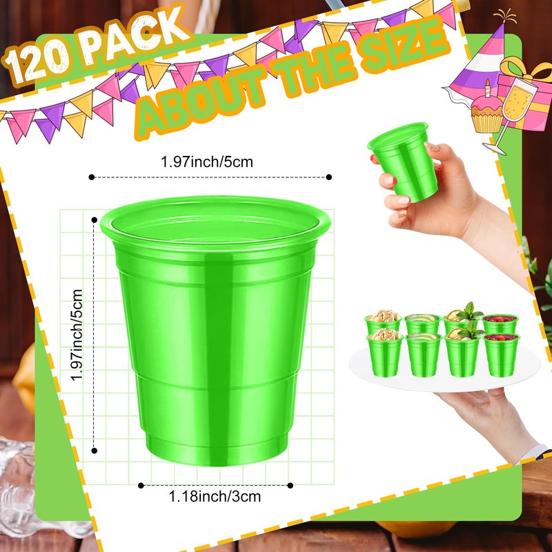cssopenss 120 Pcs 2 oz Green Shot Cups Green Plastic Shot Glasses st. patrick's day Shot Glasses Disposable for Drinking Tastings Served Snacks Jello Tastings and Samples