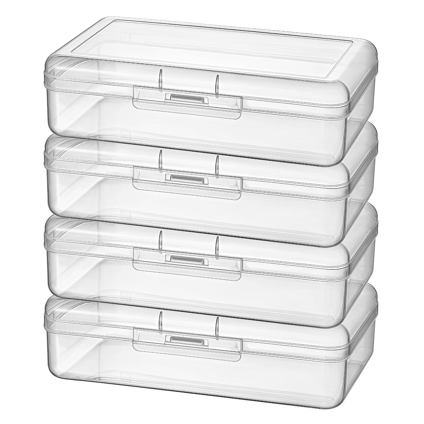 Thintinick 4 Pack Rectangular Clear Plastic Storage Containers Box with Hinged Lid for Beads and Other Small Craft Items (8 x 4.7 x 2.3 inch)