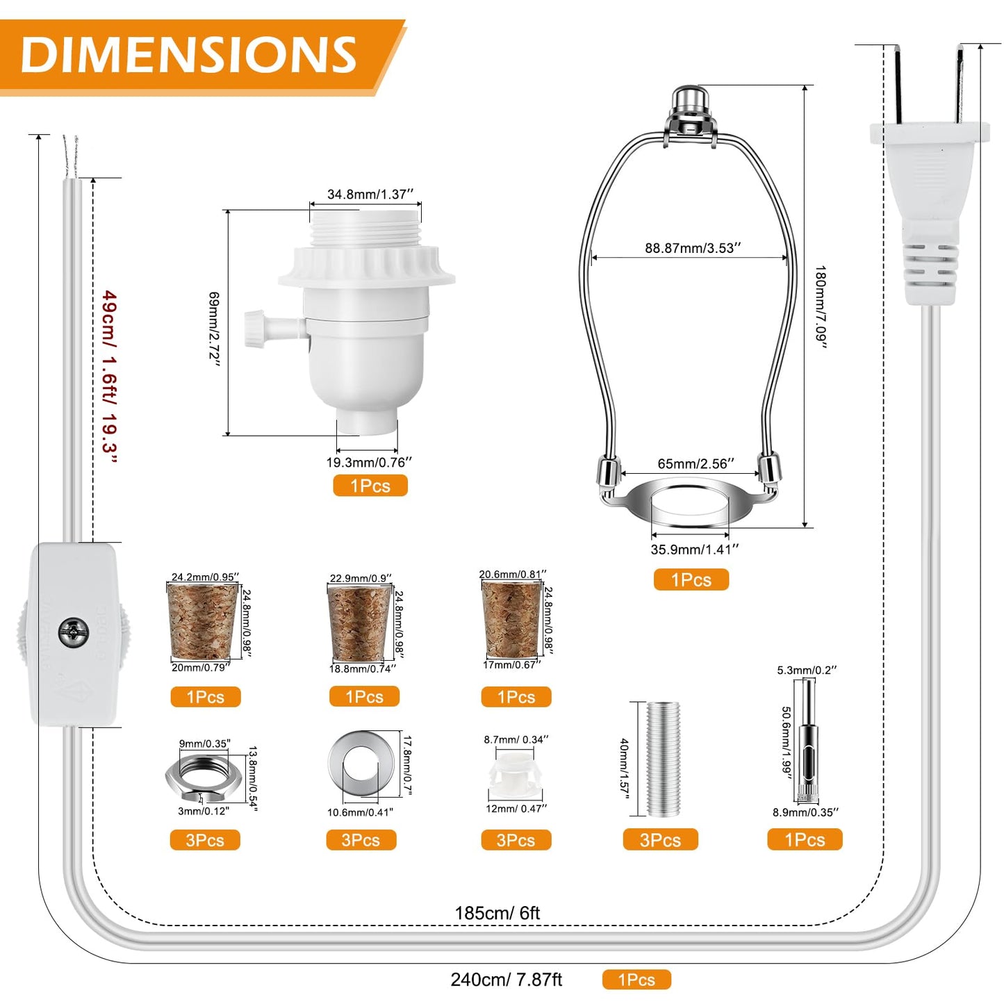 Make a Lamp or Rewire Kit,DIY Bottle Lamp Wiring Kit Includes 3-Way Light Socket,Electric Cord,Glass Drill Bit,Bottle Corks etc.,Bottle Lamp Design&Repair (Full Set Wiring Kit)