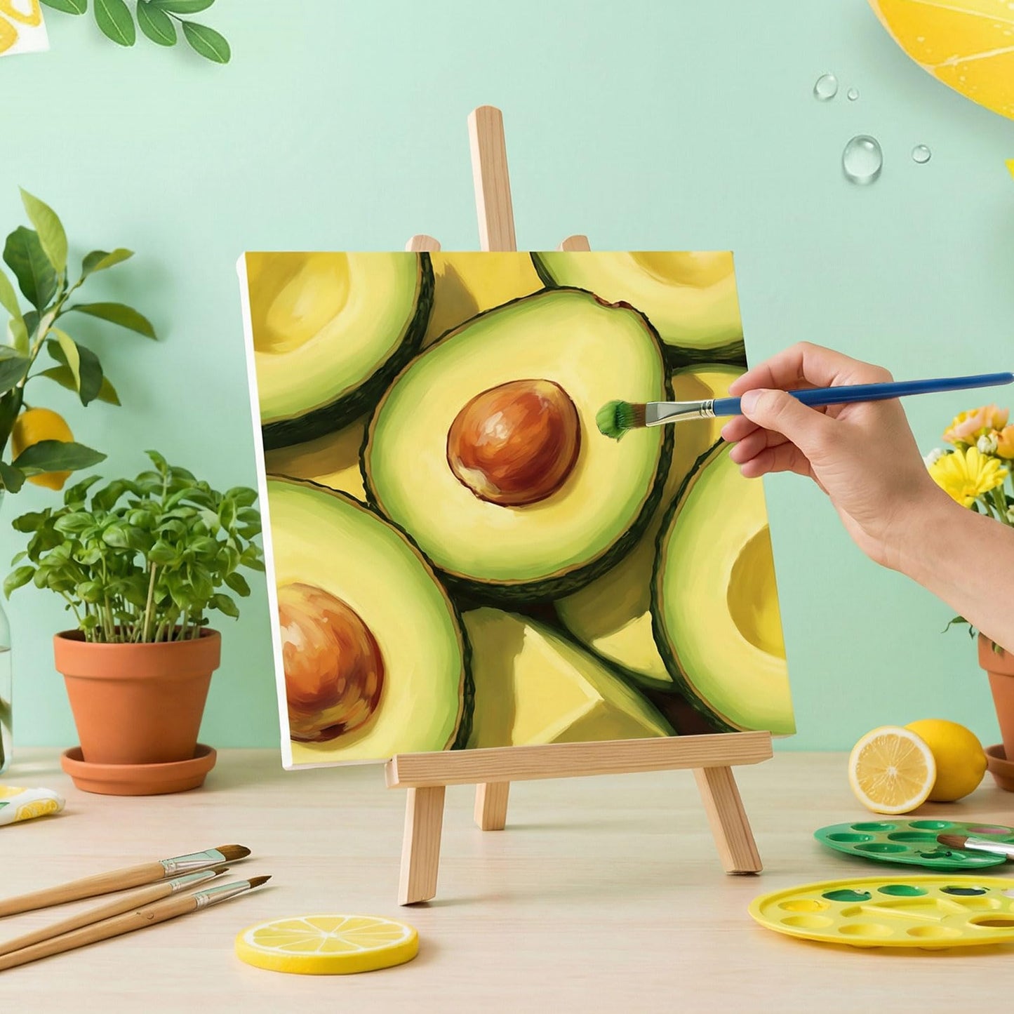 MotiMind 12 Sets Fruit Framed Paint by Number Kit for Adults with 12 Wooden Easels, 12 Disposable Apron, 12 Pigment 12 Brush, 12 Palette, DIY Acrylic Paint by Number Kits for Party