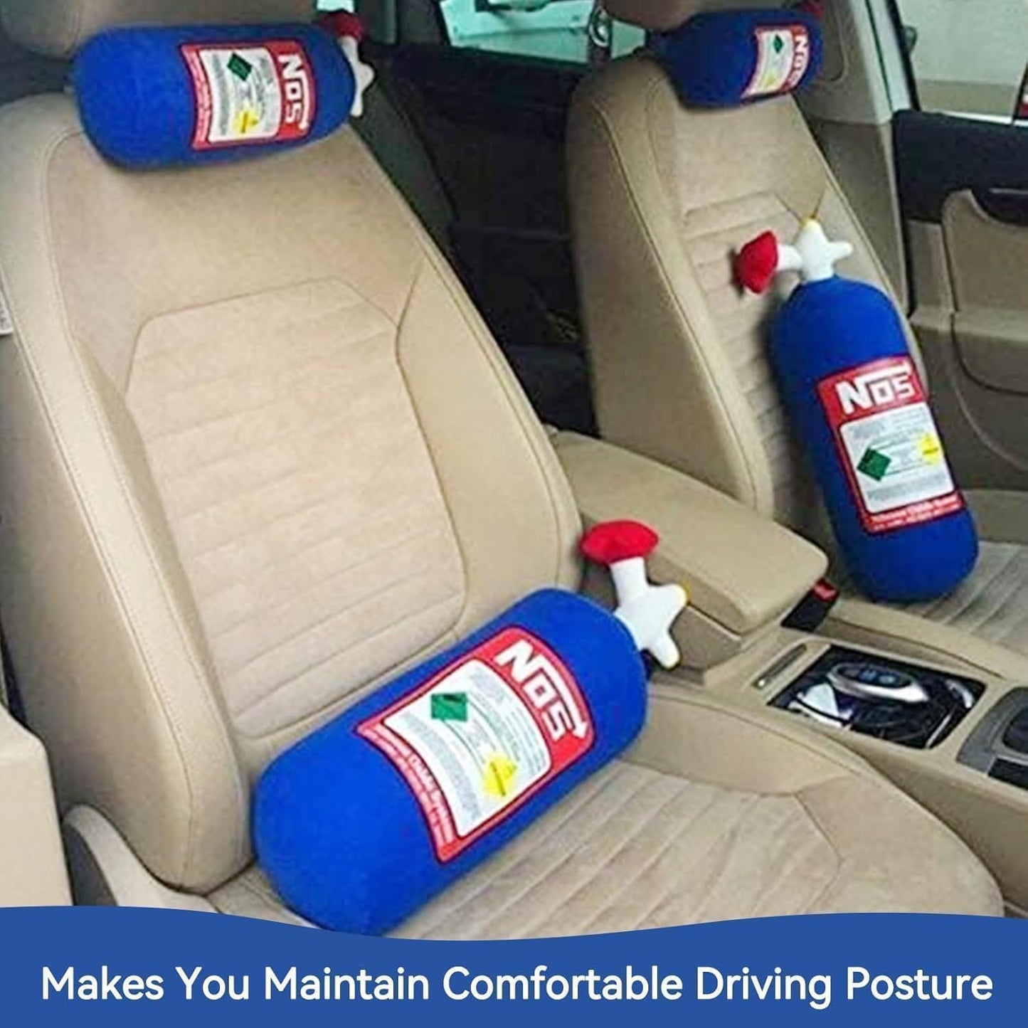 Car Neck Pillow, NOS Bottle Design Plush Headrest Pillow for Car Seat, Office Chair, Travel, 11 x 4.7in (1)