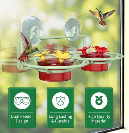 Dreamdrawer Hummingbird Feeder - Small Outdoor Feeder with Strong Suction Cup & Metal Base, 6 Feeding Ports