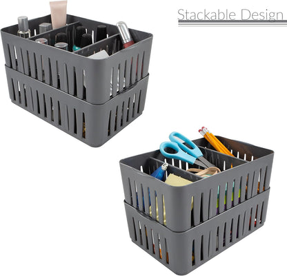 Simplify 3 Compartment Stackable Bin with Adjustable Dividers, Drawer Organizer, Storage Basket for Office, Desk