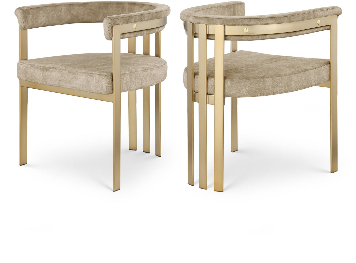 Meridian Furniture 595Beige-C Marcello Collection Modern | Contemporary Velvet Upholstered Dining Chair with Brushed Brass Iron Frame, 23.5" W x 21.75" D x 27.75" H, Beige, Set of 2