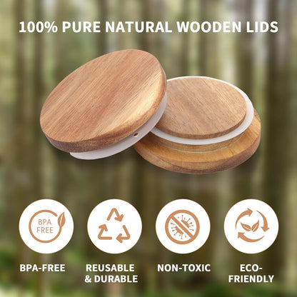 12 Pack 5 Oz Oui Yogurt Jar Lids | Natural Wooden Lids for Oui Yogurt Jars with Silicone Sealing Rings | Lids Only |