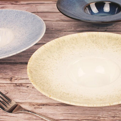 jinsongdafa Soup Bowls, Soup Plates, 7.1 oz,Porcelain Pasta Bowl Set of 4, Wide edge Shallow Bowl Plates, Rimmed Bowls with Rim, Best choice for high-end restaurants and foodies,Gradient beige11.6Inch