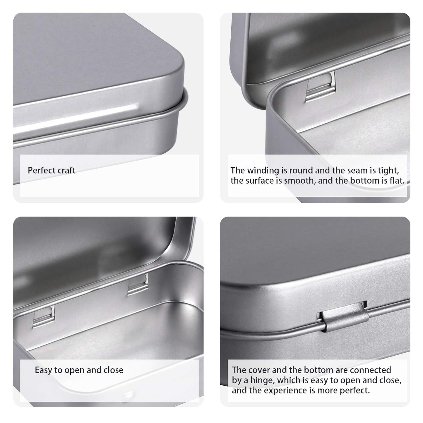 Tamicy Metal Rectangular Empty Hinged Tins - Pack of 40 Silver Mini Portable Box Small Storage Kit & Home Organizer with lids craft containers 3-1/2''X2-1/2''X4/5''