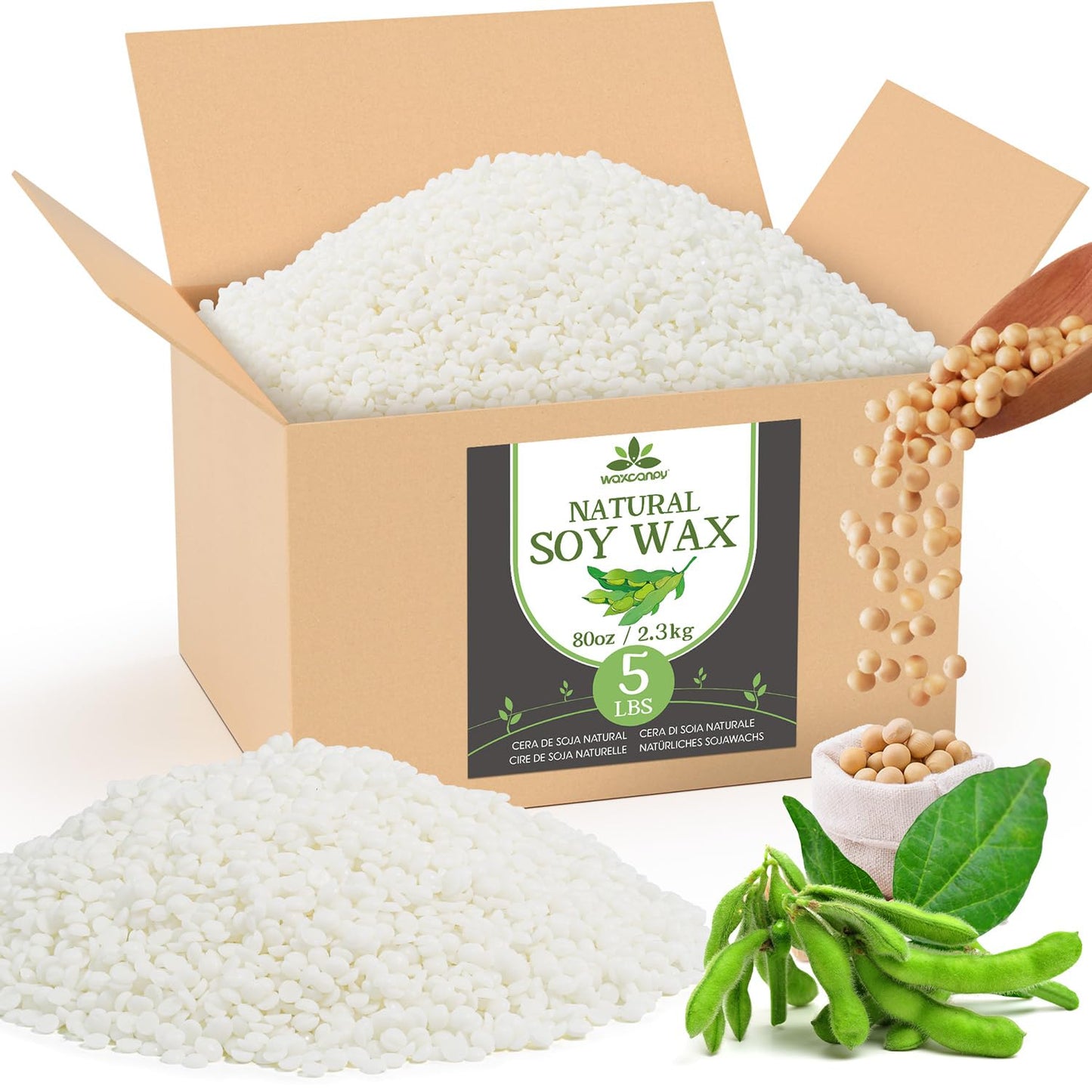Soy Wax, Waxcanpy Natural Soy Wax for Candle Making, Organic Candle Wax from Farm, No Additives, Harmless and Pure (5lb)