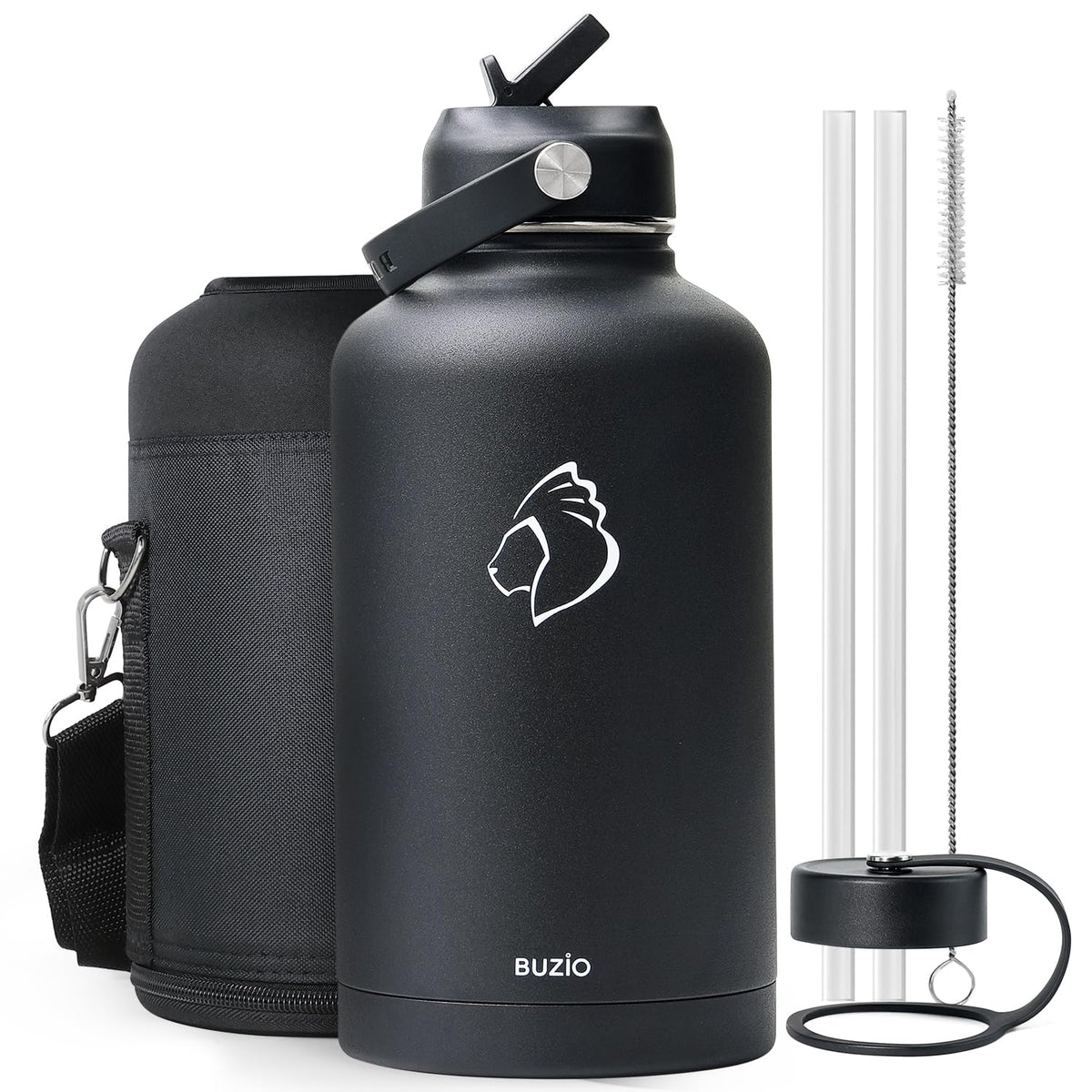 BUZIO Vacuum Insulated Stainless Steel Water Bottle 64oz (Cold for 48 Hrs/Hot for 24 Hrs) BPA Free Double Wall Travel Mug/Flask for Outdoor Sports Hiking, Cycling, Camping, Running