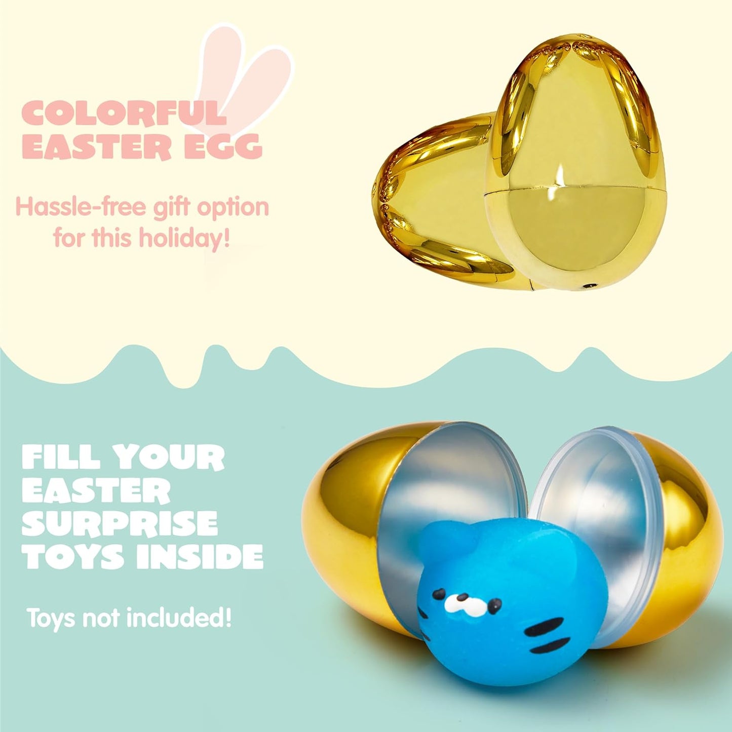 36Pcs 2.3" JOYIN Gold Easter Eggs, Metallic Plastic Empty Eggs Fillable for Easter Hunt Supplies, Basket Stuffers, Toys
