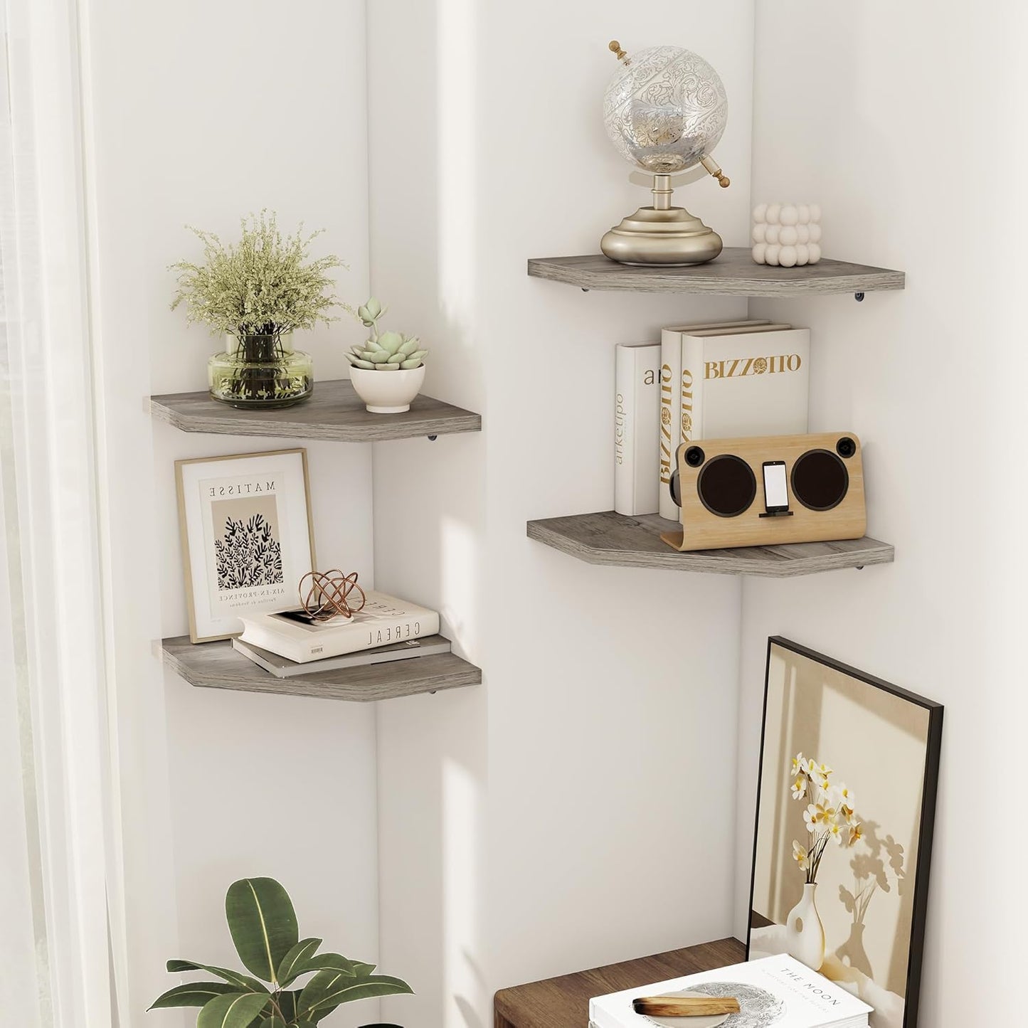 Realgulf 4-Pack Corner Shelves for Bathroom & Kitchen, Space-Saving Floating Corner Wall Shelf with Easy Installation