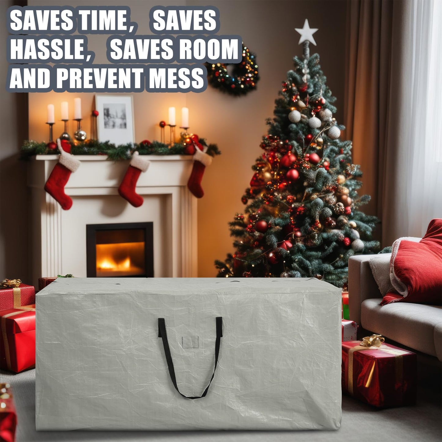 Cozypower Christmas 12ft Skeleton Storage Bag Fit up to 12ft Skeleton Christmas Tree Storage Bag Heavy Duty Extra Large Container with Durable Handles and Dual Zipper Totes 65 x 30 x 30 Inch (Grey)