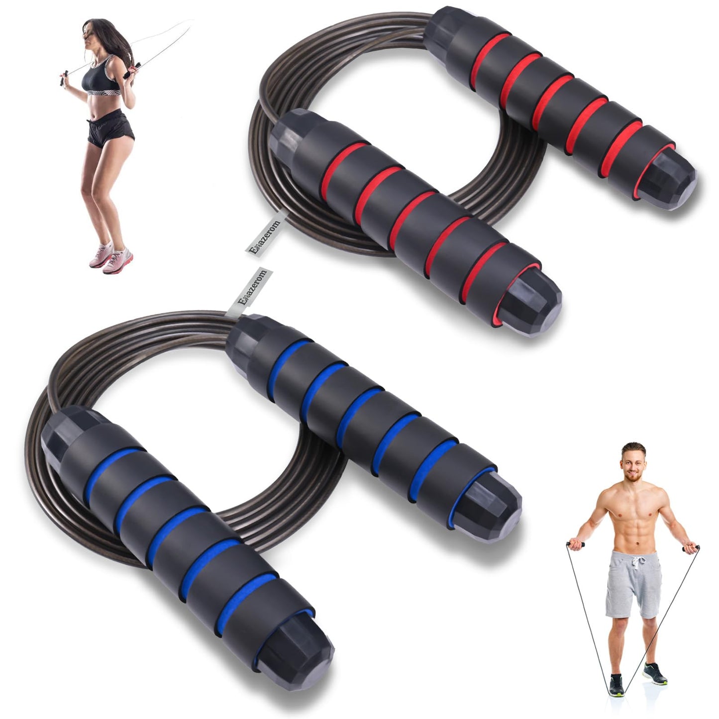 Emazerom Jump Rope for Women Men Kids, Adjustable Skipping Rope with Ball Bearings, Professional Jumping Rope with Foam Handles, Tangle-Free Rapid Speed Jump Ropes for Fitness Workout Boxing Exercise