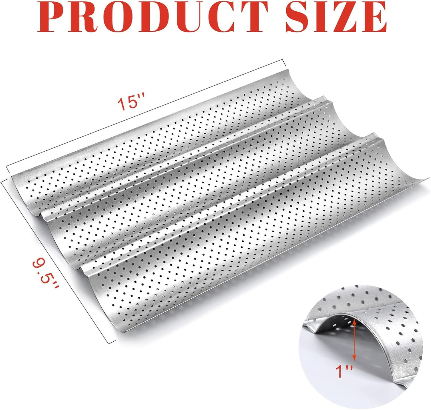 GGC 3-Loaf Baguette Bread Pan, Nonstick Perforated Grade Coating for Baking Crispy Baguettes