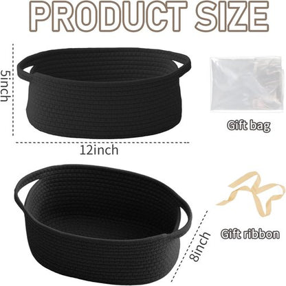 JMvicyroam Woven Basket - Small Rope Storage Bin with Handles | Versatile Organizer for Shelves & Closets - Black