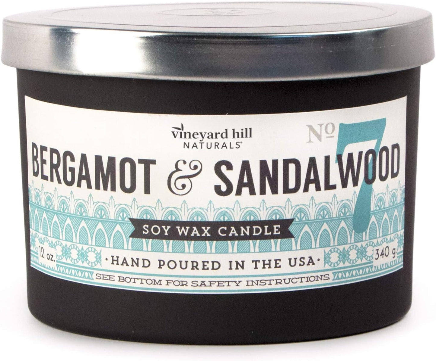Paddywax Vineyard Hill Naturals Matte Black Letterpress 3-Wick Scented Candle, 12-Ounce, Bergamot & Sandalwood