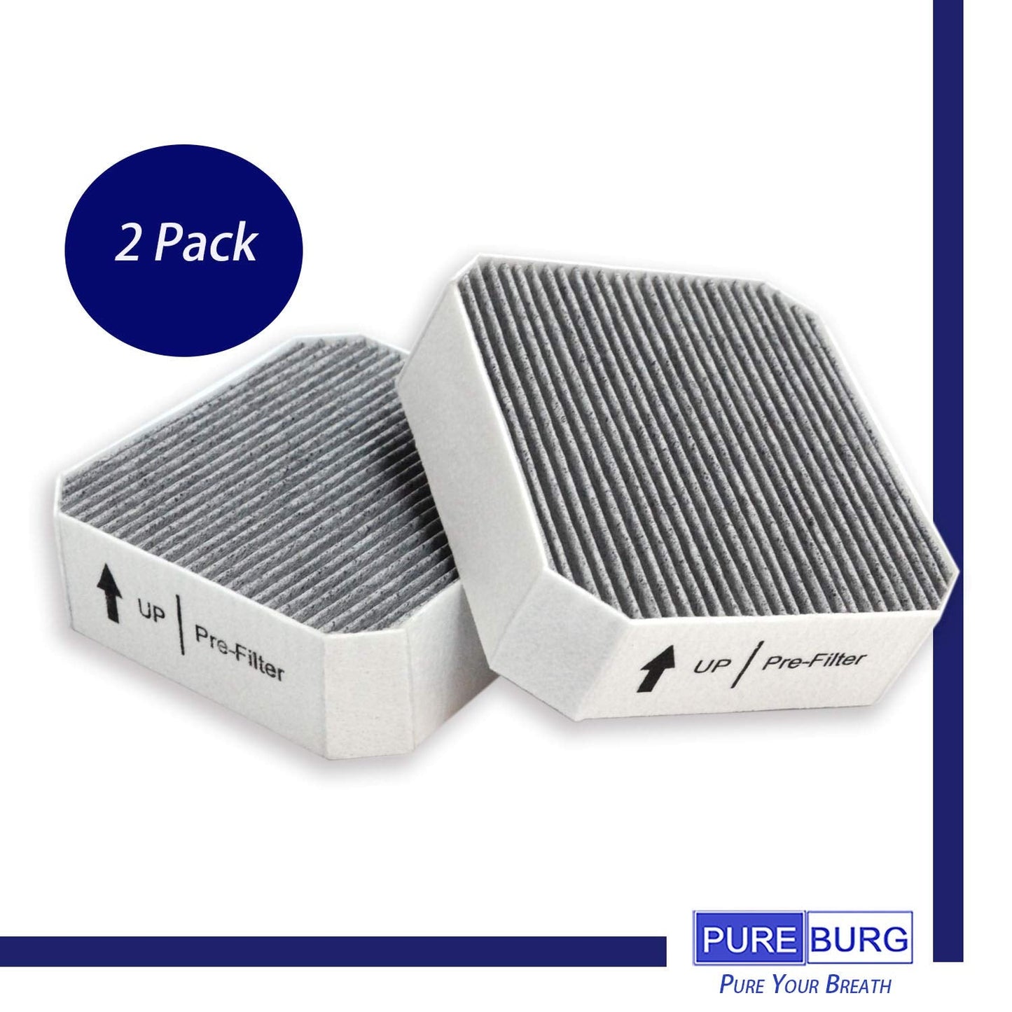 PUREBURG Replacement Pre-Filter Compatible with Molekule Air Purifier, 2-Pack High-efficiency HEPA Activated Carbon 2-in-1 Air Clean Dust VOCs Odor