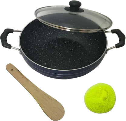 Deep Kadhai Aluminium Non Stick Kadai with Glass Lid, Multipurpose Cooking Pan