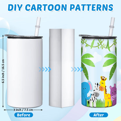 Zubebe 12 Pack 12 oz Sublimation Sippy Cups Blanks 2 in 1 Kids Tumbler with 2 Lids Stainless Steel Toddlers Sublimation Cups Water Bottle with Straws, 2 Heat Tape, 12 Transfer Coating, Coaster, Brush