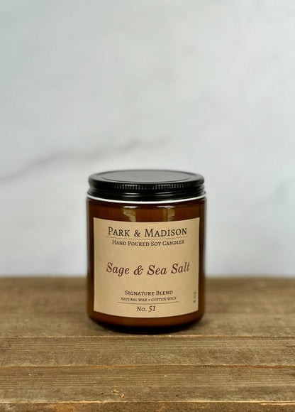 Park & Madison Sea Salt & Vetiver Soy Candle – Refreshing Earthy Scent with Ocean Air, Aquatic Florals & Warm Musk – Eco-Friendly Amber Jar, Non-Toxic, Long-Lasting Scented Candle (4 oz)