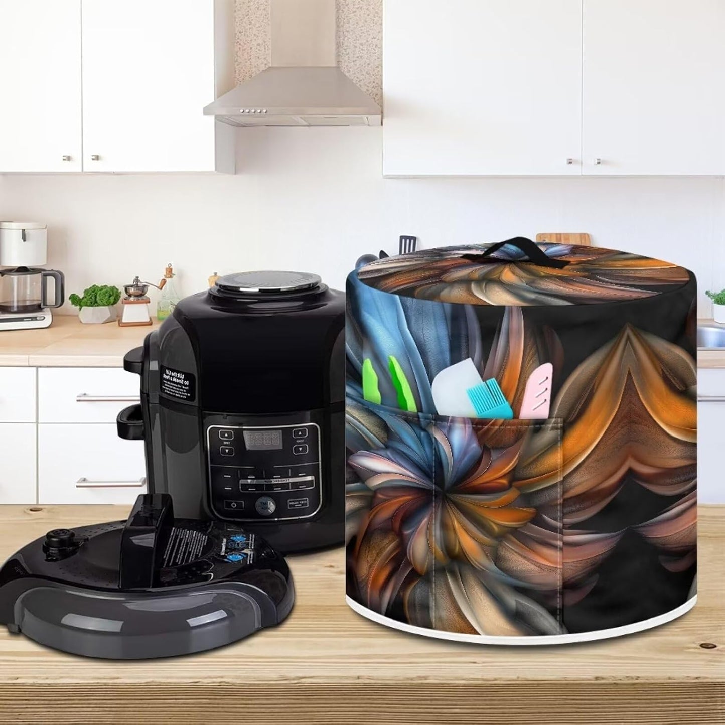 Boho Floral Pressure Cooker Cover, Dust-proof Cover for Rice Cooker Air Fryer, Kitchen Appliance Decor with Pocket