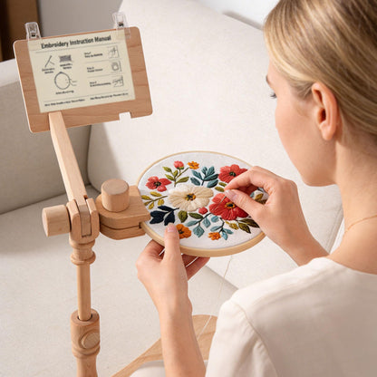 Wood Stitching Embroidery Hoop Stand, Adjustable 360° Rotatable Wooden Embroidery Holder Hands-Free Needlework Holder for Sitting/Lap Frame Cross Stitch Needlepoint Projects