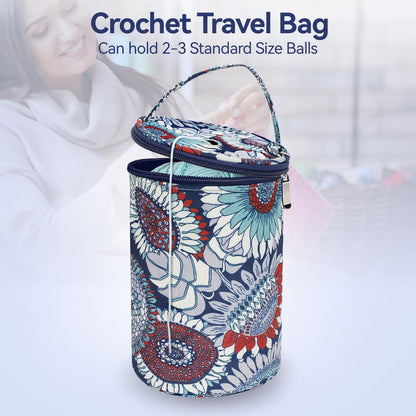 Small Portable Yarn Holder with Anti-Tangle Design, 2-3 Standard Size Balls,Yarn Storage Bag for Crocheting On The Go, Ideal Crocheting Gifts for Women and Crocheter (Blue)