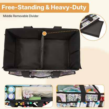 JOSIVIKY Craft Organizer Tote Bag, Art Organizer, Craft Caddy with Multiple Pockets, Storage Bag for Sewing Tools, Art Supplies, Home and Office (Cat Print)