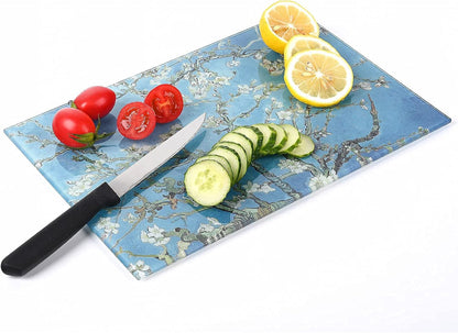 Van Gogh Design Tempered Glass Cutting Board for Kitchen, Small Heat Resistant (8x12 inches)