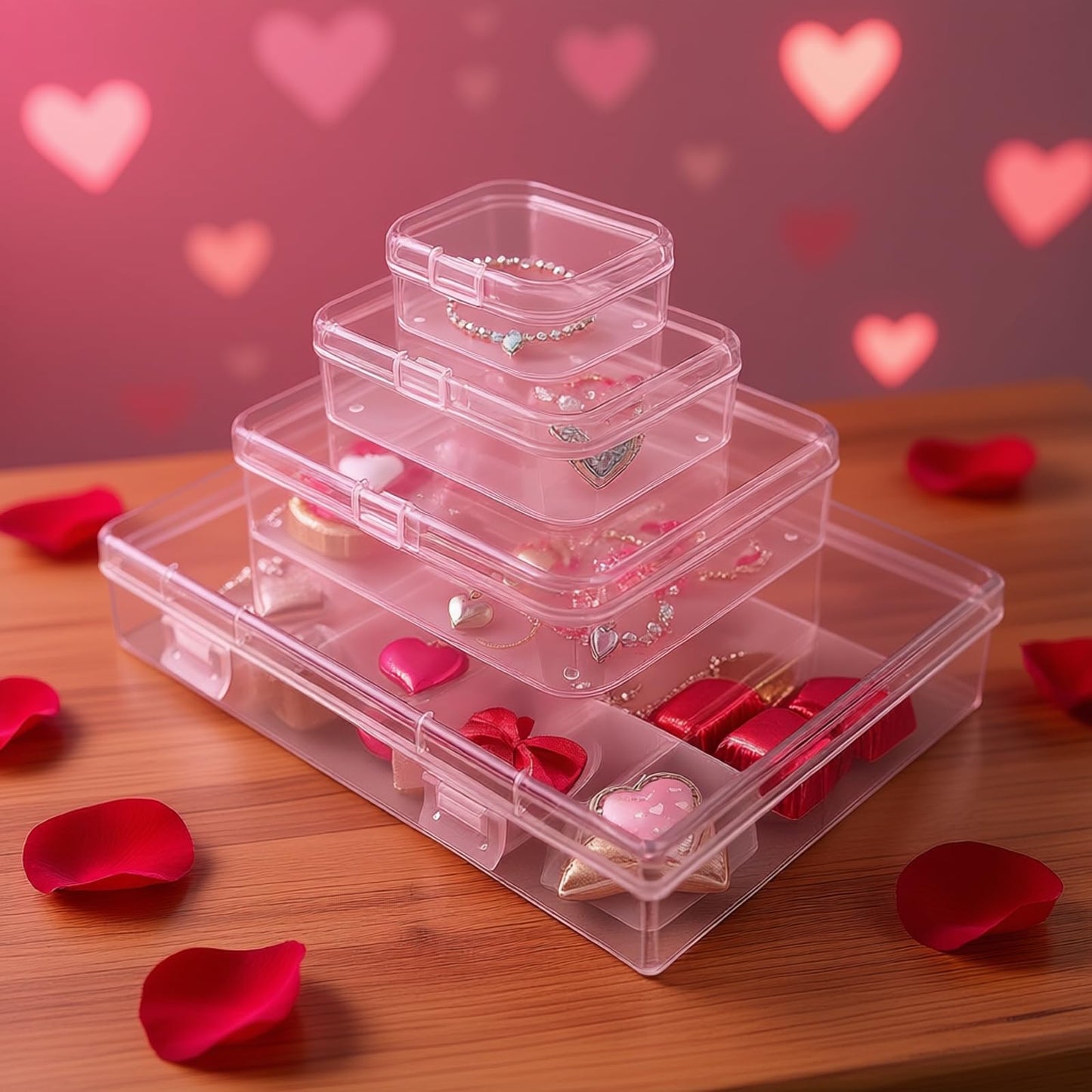 Goodma 24 Pieces Mixed Sizes Rectangular Empty Mini Clear Plastic Organizer Storage Box Containers with Hinged Lids for Small Items and Other Craft Projects