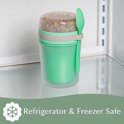 Goodful Double Wall Insulated Yogurt Container - Leak Proof Snack Container with Reusable Spoon, 14-Ounce, Green