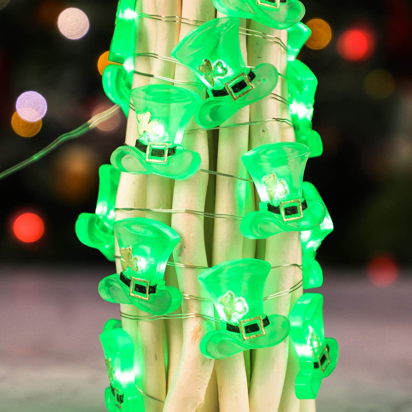 Impress Life Green Hat String Lights - 10ft Battery Operated/USB Plug-in LED with Remote for Bedroom Home Garden