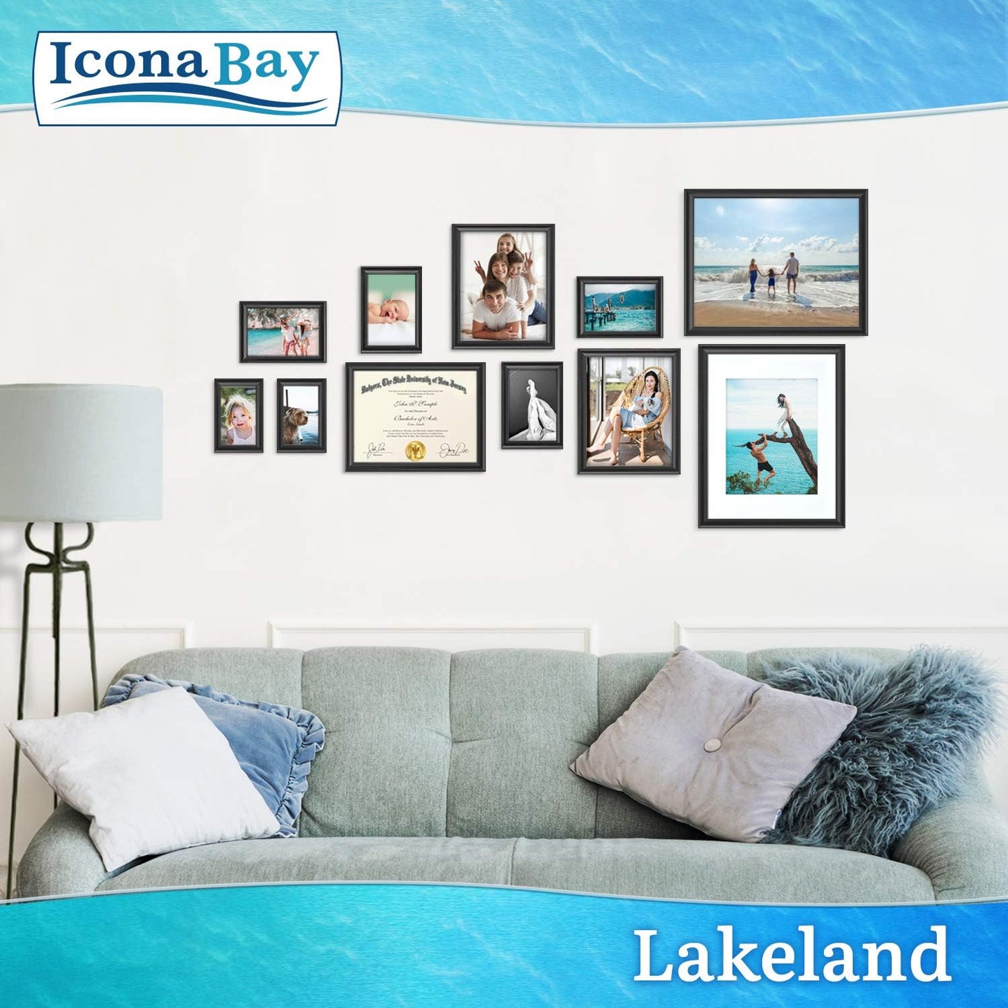 Icona Bay 8x10 Black Picture Frame - Contemporary Composite Wood Frame for Walls or Tabletop - Lakeland Collection