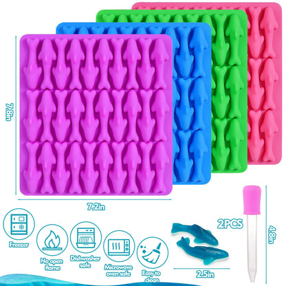 Palksky Gummy Sharks Molds Silicone, 4 Pack 30 Cavity Mini Sharks Candy Molds,3D Small Blue Shark Gummies Mold, Candy Making Supplies for Candy/Friut Snack