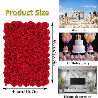 Wiyrexiy Flower Wall Backdrop, Artificial Flower Wall Pack of 6, 15.7x23.6 Inches Rose Wall, Rose Wall Backdrop Red, Flower Panels for Party, Wedding, Birthday, Indoor & Outdoor