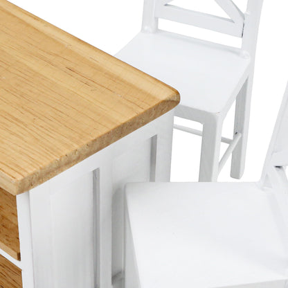 1/12 Dollhouse Kitchen Islands Dining Table Chairs Set – Miniature Kitchen with Stools, Modern Wood Furniture for Dollhouse Room Decor – Realistic Miniatures for Restaurant Bar Pub Barbie Crafts