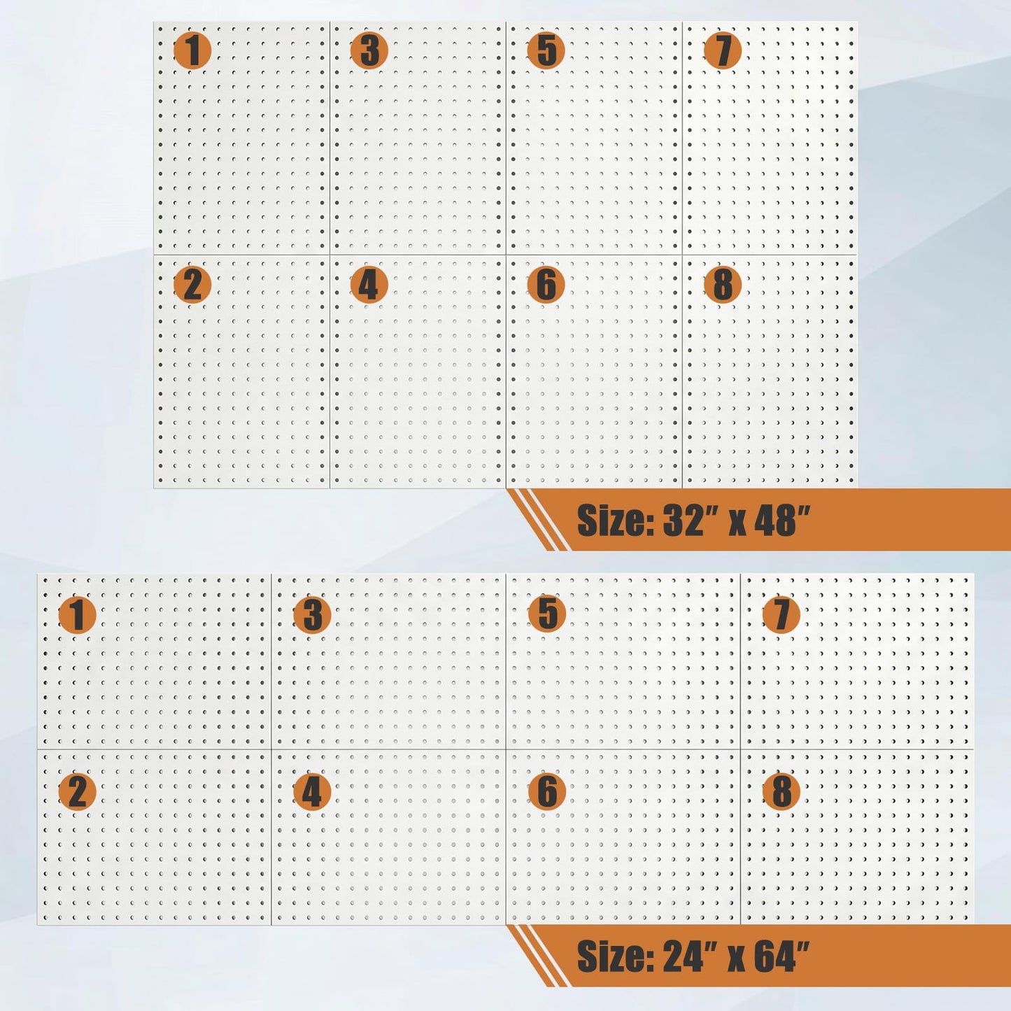PBHEPJ 8 Pcs Metal Pegboard Panels, Heavy Duty Peg Boards for Garage and Garden Tool Storage, Includes Drywall Anchors and Screws Kits, White (8 pcs 16in x 12in)