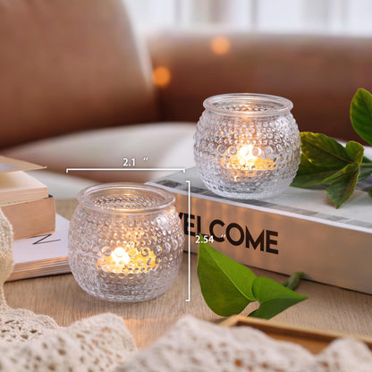 40 Pcs Clear Votive Candle Holders, Round Votive Candle Holders with Polka Dot Embossed for Table Centerpiece, Tealight Candle Holder for Weddings, Home Decor, Baby Shower, Special Occasions