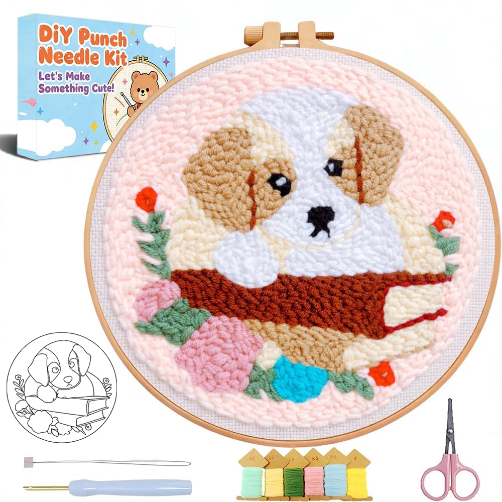 TCDZMYGS Dog Punch Needle Kits,Book Dog Punch Needle Kits for Beginners,DIY Punch Embroidery Art & Craft kit for Adults with Video Tutorial