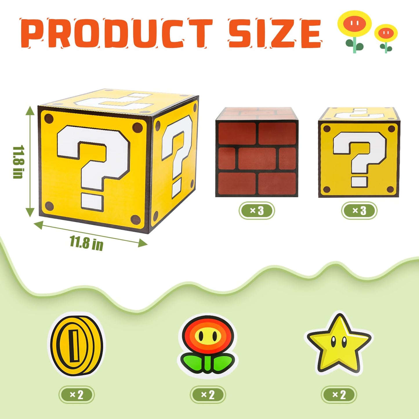 Seozio 6PCS Big Question Brick Party Boxes, Question Brick Boxes and 6 Set Centerpieces for Kids Boys Girls Birthday Party Decorations,Christmas Halloween Classroom Supplies Favors.(11.8 x 11.8 Inch)