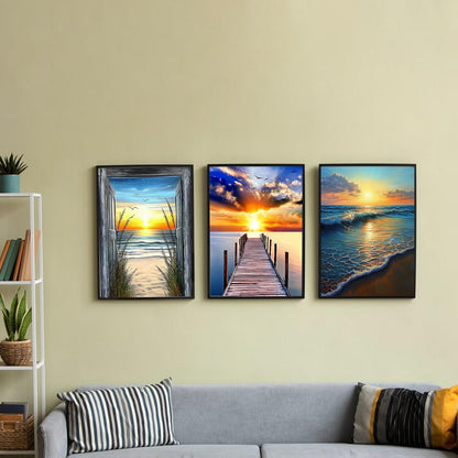 6 Pack Diamond Painting Kits for Adults Beginner, 5D Beach Diamond Art Sets, DIY Full Round Drill Sunrise Paint with Diamonds Gem Art Multi-pack , Easy Adults Dot Gem Art for Wall Decor 12 x 16 Inch