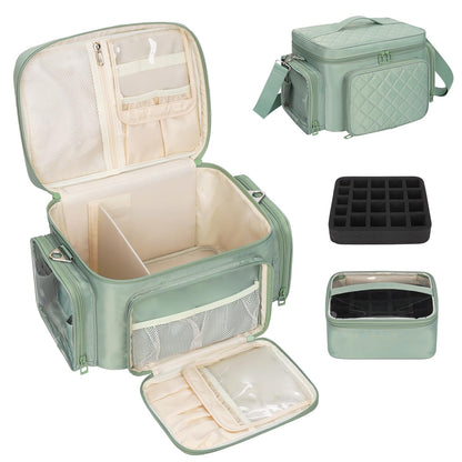 Bagmoly Nail Polish Organizer, Nail Polish Storage Holds 42+ Bottles & Nail Lamp, Portable Travel Nail Kit Storage Carrying Case Fits Nail Suppiles, Gift for Manicurist, Grils - Green
